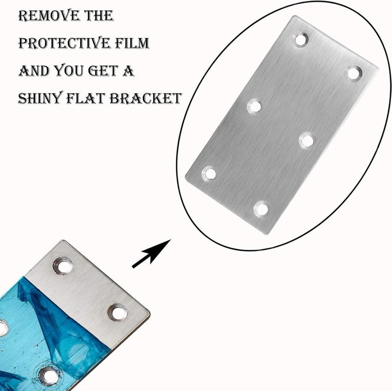 Evadow 40Pcs Stainless Steel Flat Bracket Mending Plate, 4"x2" Bracket Joining Plate, Heavy Duty Metal Repair Fixing Joining, Flat Brace Right Angle for Wood Furniture Cabinet Shelves - Image 4